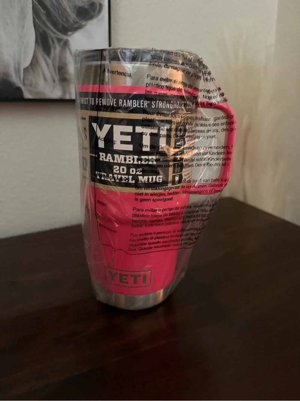 YETI Pink Rambler 20 oz Travel Mug with Handle